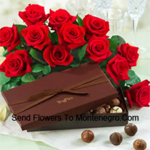 A Beautiful Bunch Of 11 Red Roses With Seasonal Fillers Accompanied With An Imported Box Of Chocolates