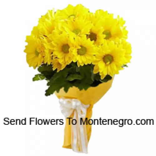 A Beautiful Hand Bunch Of 19 Yellow Gerberas With Seasonal Fillers