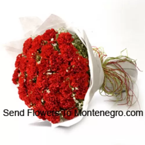 Bunch Of 37 Red Carnations With Seasonal Fillers