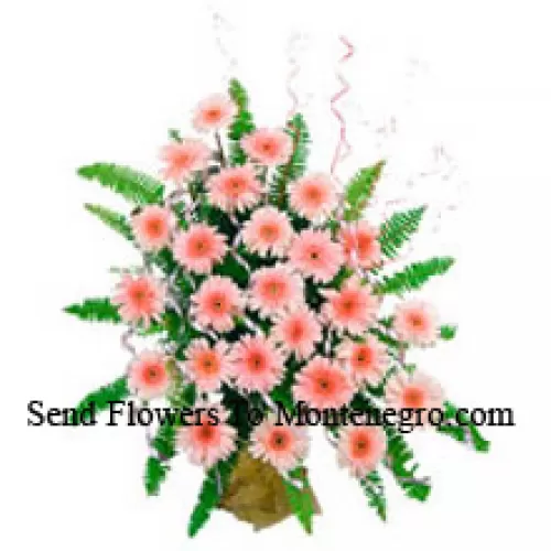 Panier de 25 Gerberas roses