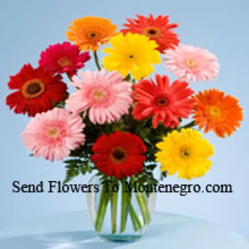 11 Gerberas de Colores Mixtos en un Jarrón