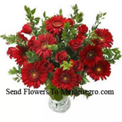 Gerberas, Roses And Fillers In A Vase