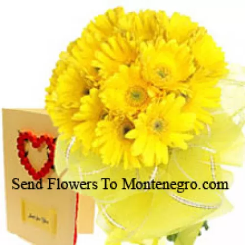 Bunch Of 18 Yellow Gerberas With A Free Love Greeting Card