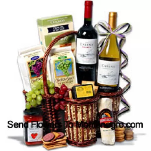 This Father's Day Gift Basket Includes Catena Malbec Mendoza - 750 ml, Catena Chardonnay Mendoza - 750 ml, Hors Doeuvre Deli Style Crackers by Partners, Hickory & Maple Smoked Cheese by Sugarbush Farm, Butcher Wrapped Summer Sausage by Sparrer Sausage Co,  Tomato Bruschetta by Elki, White Wine Biscuit by American Vintage and Red Wine Biscuit by American Vintage. (Contents of basket including wine may vary by season and delivery location. In case of unavailability of a certain product we will substitute the same with a product of equal or higher value)