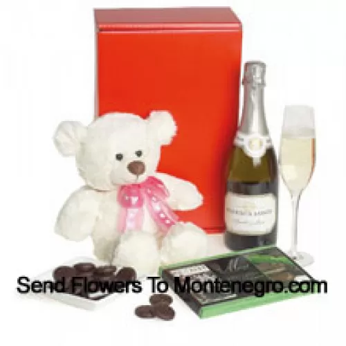 Este exclusivo cesto de vino viene con Pierre Legendre Brut Sparkling (Francia) acompañado de un osito de peluche blanco lindo de 8 pulgadas y una caja de chocolate importado. (El contenido de la cesta, incluido el vino, puede variar según la temporada y la ubicación de entrega. En caso de no disponibilidad de cierto producto, lo sustituiremos por un producto de igual o mayor valor)